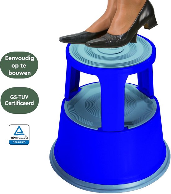 BRASQ Tabouret de marche Premium Bleu - Capacité 150 kg - Tabouret de marche - Pied d'éléphant - Tabouret de bureau - Escalier mécanique - Tabouret - Métal