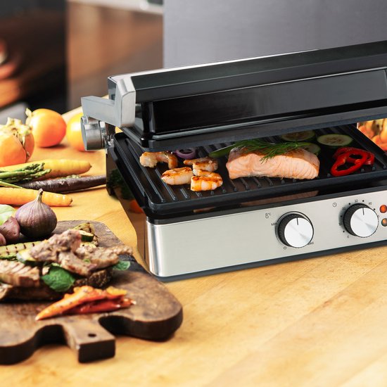 Bourgini - Grille de contact 29cm x 23cm - Appareil à griller Grille à panini et fer à toasti - Revêtement céramique sans PFAS - Grille de contact en acier inoxydable