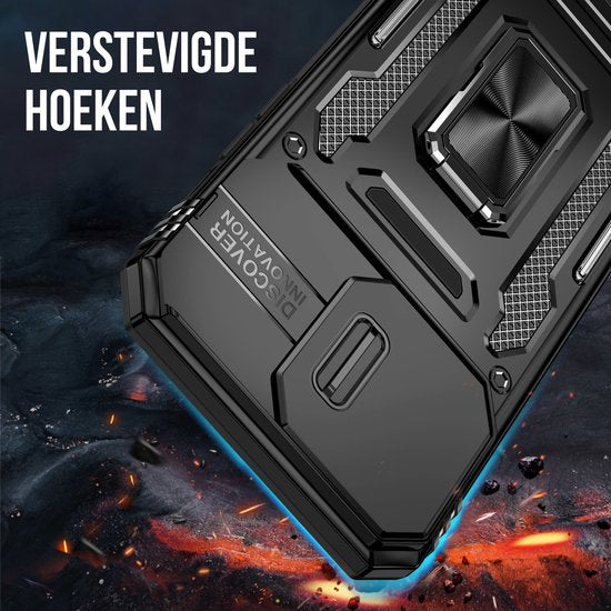 Podec Case suitable for iPhone 15 Pro Max Black Phone Case - Anti-Shock Case Cover Hybrid Armor Case with Kickstand Ring with Screen Protector