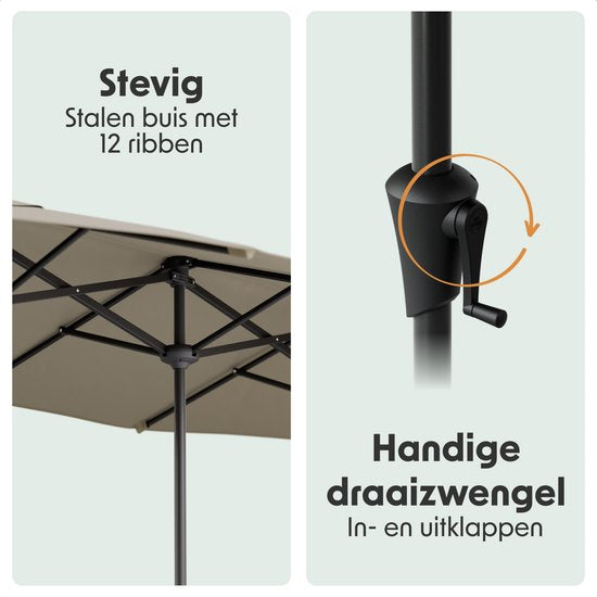 LifeGoods Parasol double - jardin - 220x400cm - jusqu'à 8 personnes - imperméable - UPF50+ - Taupe