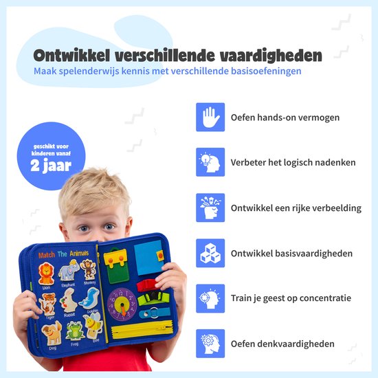 MontiPlay® Montessori Toys - Jouets sensoriels - Tableau d'activités - Tableau d'occupation - Livre d'activités Montessori pour la maison - Educatif - Jouets sensoriels - Bleu