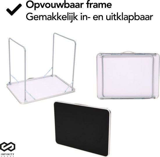 Infinity Goods Table de camping - Pliante - Table de jardin - 80x60x70 cm - Extérieur/intérieur - Poignée de transport - Compacte - Aluminium - Noir