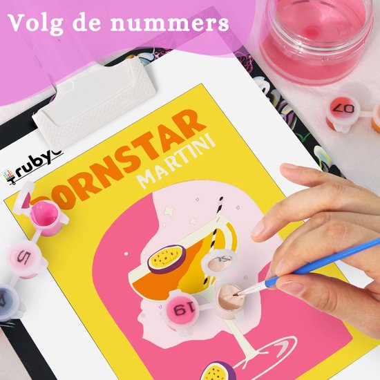 Rubye® Mini peinture sur chiffres - 2 pièces - Adultes - Peinture sur chiffres Enfants - Set - Cocktails - 15x20cm
