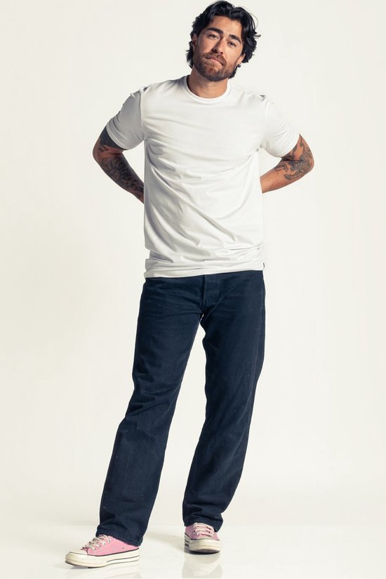 LEBASQ - T-shirt Miles' pour hommes - 3 packs - avec col ras du cou - Extra long - Convient comme sous-maillot - Blanc - XL - Coton