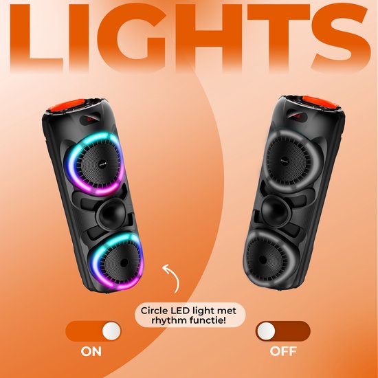 Denver Bluetooth Speaker Party box - Lumières disco - Party box - Microphone sans fil et télécommande inclus - BPS459