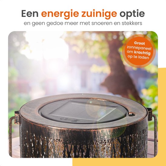 Goliving Lampe de table solaire Oasis - Lampe d'extérieur - 2 pièces - Lanterne d'extérieur - Lampe de jardin solaire - Lampe d'extérieur LED - Lampe à suspension - 20 cm - Métal - Bronze