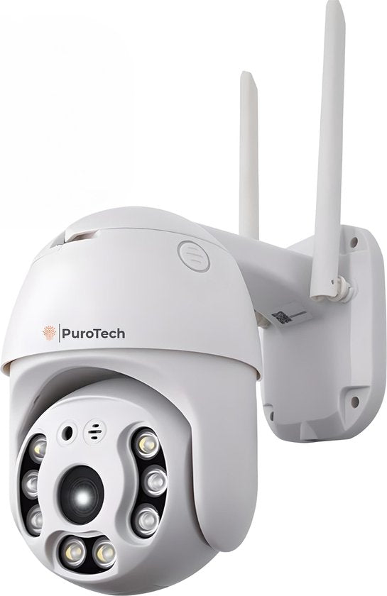 PuroTech Security Camera Core - Caméra extérieure avec vision nocturne - Caméra de sécurité extérieure filaire - Rotative et inclinable - Avec Wifi et app - 3MP - Blanc