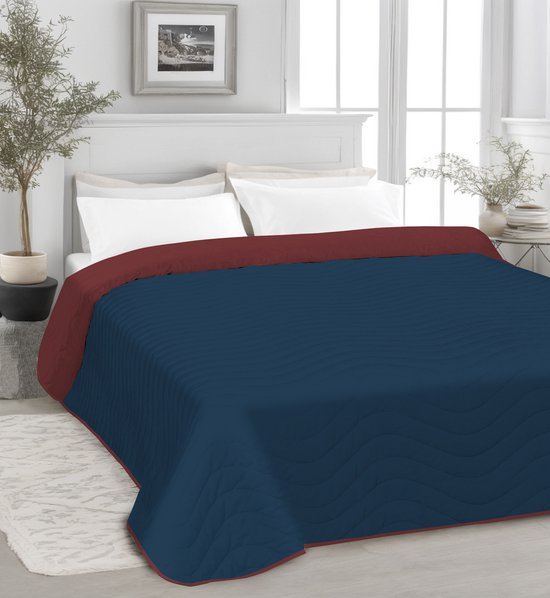 Vitality Pur - Couvre-lit en coton de luxe - 2 personnes - Bleu/Rouge - 240x215