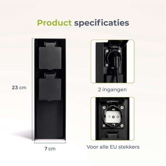 Prise de jardin Luft - Sur pilier avec mise à la terre latérale - 2 prises - Poteau de jardin - Extérieur - Etanche - Poteau - Boîte - Contact - IP44 - Noir mat - Boîte - Avec - Prise
