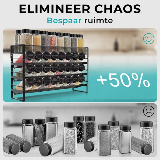 Soothe Spice Rack Standing and Hanging for 40 Spice Jars - 4 Layers - Spice Organiser - Spice Rack - Noir