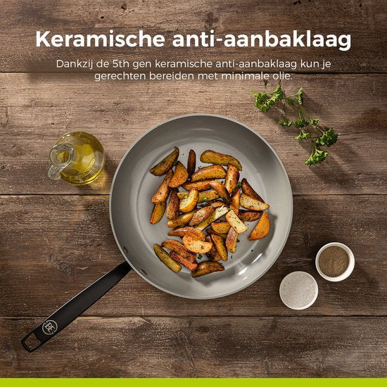 BE Living 3-Piece Frying Pan Set - Ø 20, 24 & 28 cm - Poêle à frire - Céramique - Antiadhésif sans PFAS - Poêle à frire à induction - Blanc - Essential Series