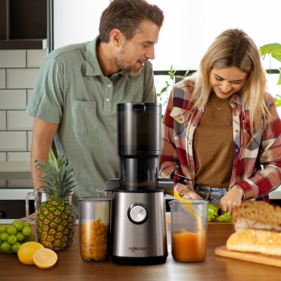 Extracteur de jus - Safecourt Kitchen - pour fruits et légumes - Ouverture de remplissage XXL - Moteur puissant de 200W - gris