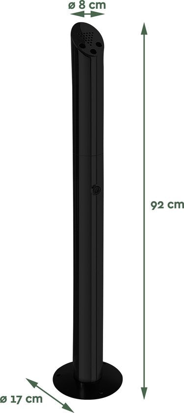 BRASQ Cendrier vertical noir - Capacité 2 litres - Poteau fumeur, Colonne en hêtre - 21x21x92 cm Cendrier vertical pour l'intérieur et l'extérieur