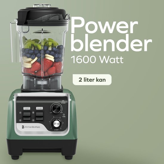 KitchenBrothers Power Blender - 1600W - 2L - Smoothie Maker - Ice Crusher - Vert pastel