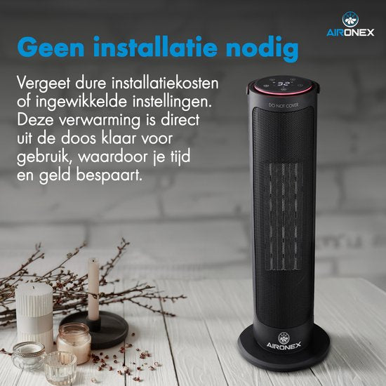 Radiateur Électrique 2000 Watts de Aironex - Ventilateur Chauffant Céramique Noir - Chauffage Électrique - Chauffage Électrique - Radiateur - Ventilateur Chauffant avec Télécommande et Fonction Timer
