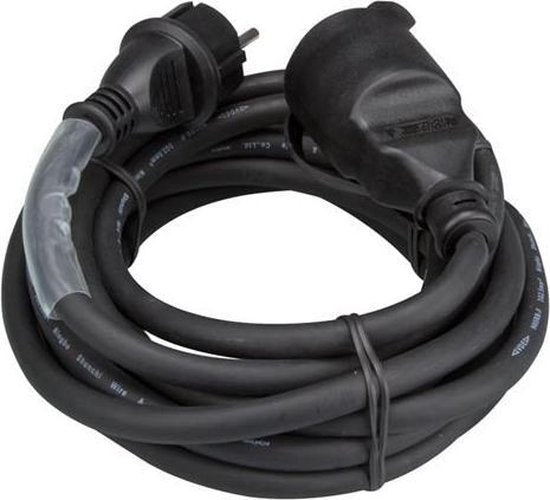 HQ-Power Câble d'extension, avec gaine thermorétractable, H05RR-F 3G2.5, 5 m, 16 A/230 V, 3680 W, type E/F, IP44, caoutchouc, noir