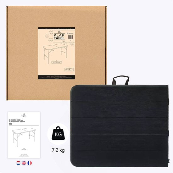 LifeGoods Table pliante - 180x74 cm - Table pliante robuste - Résiste aux intempéries - Table de salle à manger pliante - Table de camping - Table pliante pour l'intérieur et l'extérieur - Aspect grain de bois noir