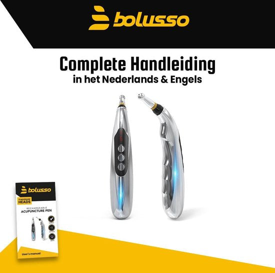 Bolusso Set complet de stylos d'acupuncture - comprend 5 embouts, un manuel hollandais, un stylo de massage et un outil - rechargeable - comprend des pots de gel