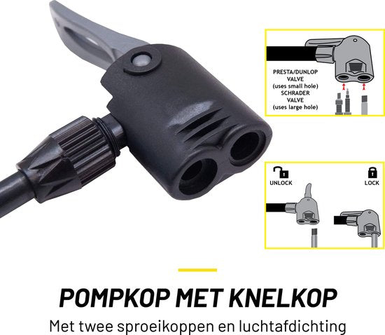 Pompe à vélo Dunlop avec manomètre - Pompe à vélo pour valve Dunlop, Schrader et française - Pompe sur pied avec adaptateurs pour jouets aquatiques et balles