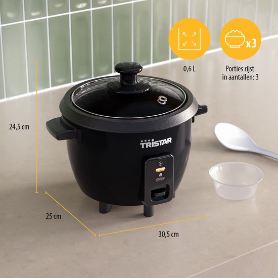 Cuiseur de riz Tristar 0.6L - RK-6141 - 3 personnes - Compact, économique, facile à nettoyer - Fonction maintien au chaud
