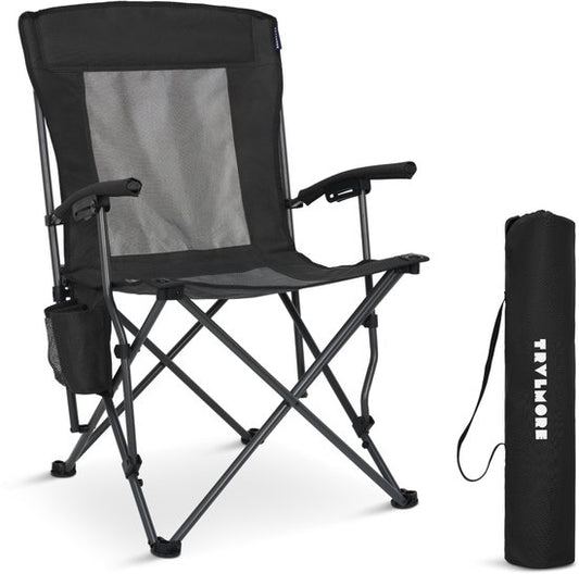 TRVLMORE Chaise de camping - pliable - capacité de charge 120KG - sac de transport inclus - chaise pliante - chaise de pêche - chaise pliante - noir