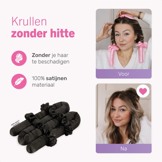 Boucles douces et soyeuses sans chaleur - Satin - Ruban - 2 chouchous et 1 pince à cheveux inclus - Rouleaux à cheveux - Boucles - Boucles sans chaleur - Boucle à cheveux en satin - Produits pour cheveux bouclés