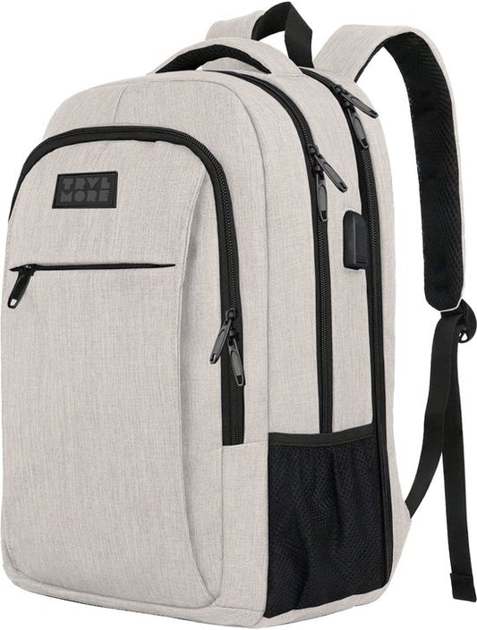 TRVLMORE Sac à dos - 36L - 17.3 Inch - Sac à dos pour ordinateur portable avec USB - Cartable - Homme et Femme - Sac Champagne