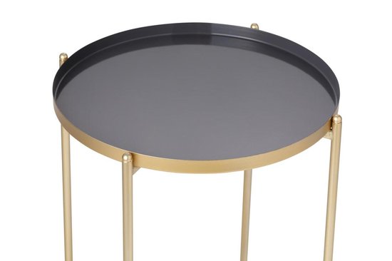 LIFA LIVING Table d'appoint Moderne - Table Basse Grise & Dorée - Ronde - Métal - Pour Salon, Chambre ou Bureau - 37,5 x 47,5 cm