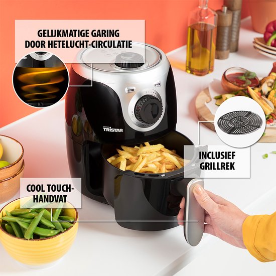 Tristar Airfryer Mini Crispy FR-6980 - 2 litres - Friteuse à air chaud - sans PFAS - Compact - Noir - 1000W