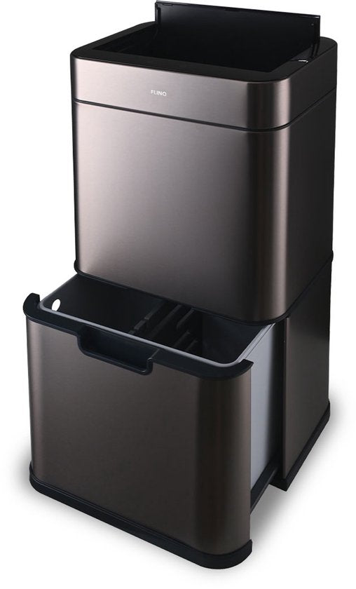 FlinQ Senzaro - 60L Trash Bin Waste Separation - Poubelle - Poubelle de tri - Poubelle - Détecteur de mouvement - Inox