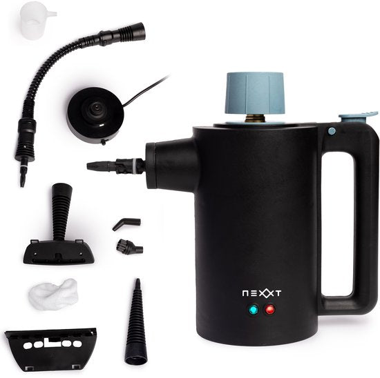 Nettoyeur vapeur sans fil Nexxt avec accessoires - Réservoir d'eau 360 ml - Jusqu'à 135 °C et 3,5 bars - Pour sols et tissus d'ameublement - 1350 Watts - Noir