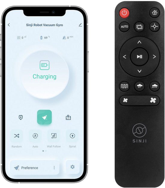 Sinji Robot aspirateur avec fonction balayage et station de recharge - Aspirateur sans fil - Animaux - Gyroscopique - Smart App