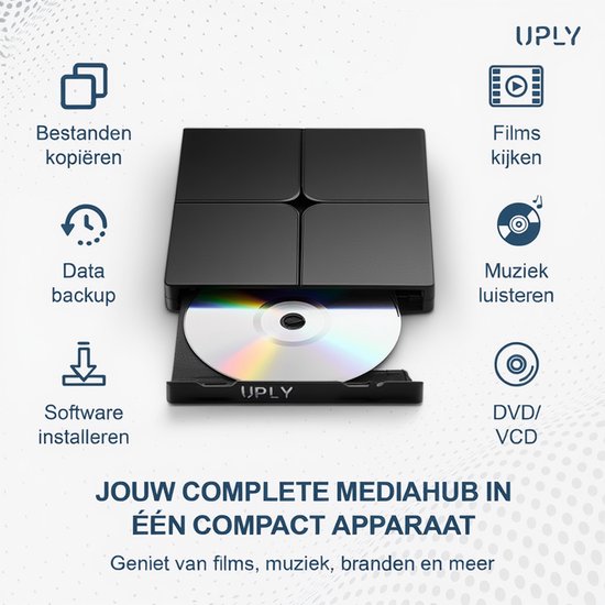 UPLY Lecteur DVD externe - Windows et Mac - USB C et USB 3.0 - Lecteur DVD externe pour ordinateur portable - Lecteur et graveur DVD externe - CD