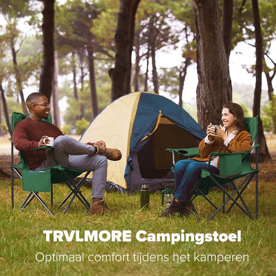 TRVLMORE Chaise de camping XL - pliable - capacité de charge 150KG - sac de transport inclus - chaise pliante - chaise de pêche - chaise de camping - chaise pliante - vert