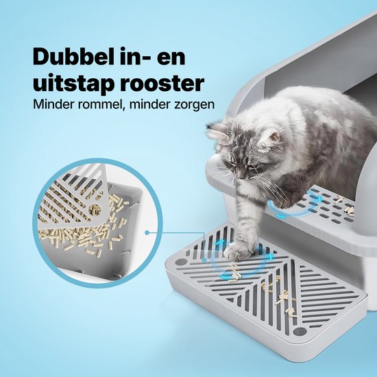 Bac à litière en acier inoxydable Jake et Jacky - Toilette pour chat en acier inoxydable - bac à litière ouvert - avec pelle à litière avec support et marche de ramassage des gravillons - 60x40x30cm