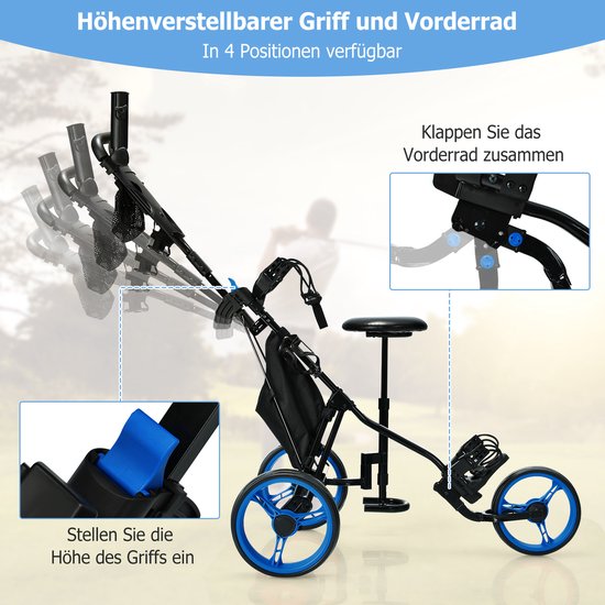 Coast Chariot de golf, chariot de golf, chariot de golf, chariot de golf, pliant, caddy de golf chariot de golf en aluminium, caddy de golf avec porte-parapluie, porte-pièce en T et sac de rangement