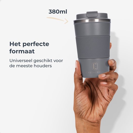 Castagnola Thermos Cup - Coffee Mug To Go - Travel Mug for Coffee and Tea - Tea Mug - 380 ML - stainless steel - Grey