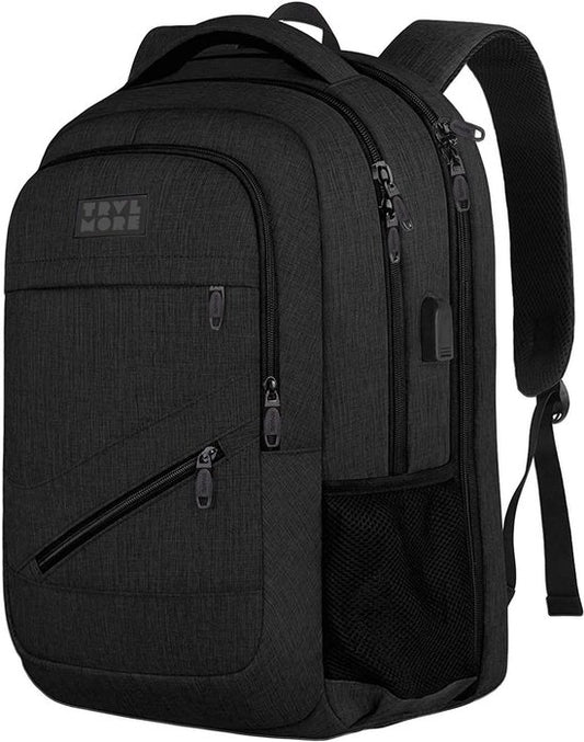 TRVLMORE Sac à dos avec durée de vie - Sac à dos avec compartiment pour ordinateur portable de 15,6 pouces - Cartable - Résistant aux éclaboussures - Hommes et femmes - Garçons et filles - 28L - Noir