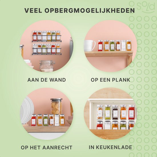 S.old - 24 pots à épices en verre carrés avec couvercle - Spice Spreader - Set complet avec couvercles à saupoudrer, autocollants préimprimés et entonnoir - Capacité 120 ml - 10,5 x 4,3 cm