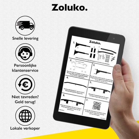 Zoluko Professional Pull Up Bar Wall Mount - Including E-book - 150kg Carrying Capacity - Easy Mounting - Pull Up Bar Fitness - Pull Up Station for Home Sports - Chin Up Bar - White