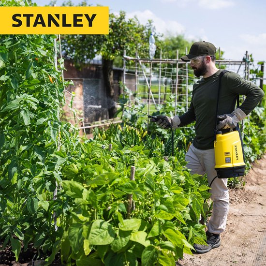 Stanley Pressure Sprayer 5 L, pulvérisateur à pression, pulvérisateur de jardin, électrique, batterie rechargeable lithium, lance télescopique, buse réglable, autonomie 2.5 h, max 2 bar, 0.33 L/minute, jaune/noir
