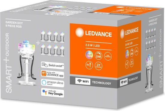 LEDVANCE Luminaire de jardin mince LED : pour sol, SMART+ GARDEN DOT MULTICOLOR / 2,5- W, 22-...24- V, angle de rayonnement : 33, RGB, matériau du corps : polycarbonate (PC), IP65