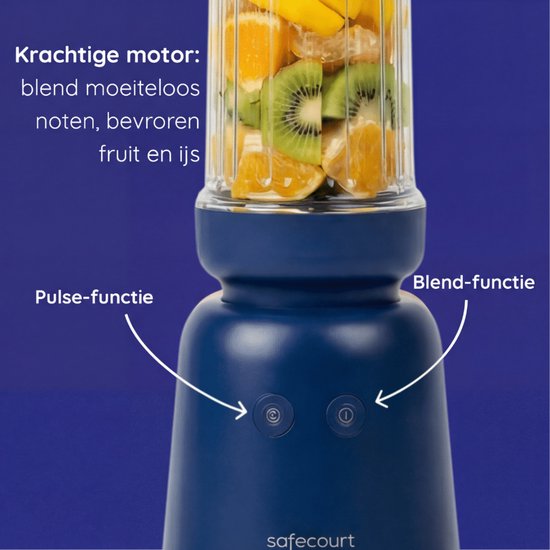 Safecourt Kitchen PureBlend - 1000W Smoothie maker - BPA free - includes to-go drinking lid + straw- Premium Tritan blend cups - Blue