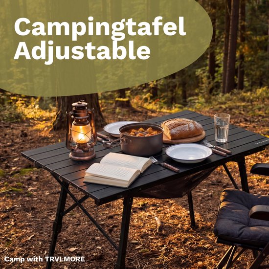 TRVLMORE Table de camping réglable - 90x52x71cm - Table pliante avec structure en aluminium - Légère - Table de camping - Table pliante - Noire