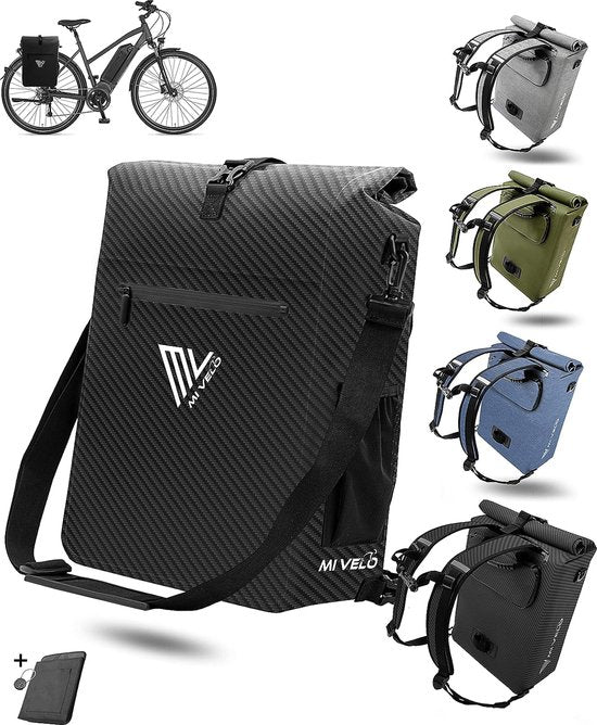 MIVELO 3-in-1 Pannier Bag - Bagage, sac à dos et sac à bandoulière - 25L - Waterproof & PVC-free - Detachable Laptop Bag - Black