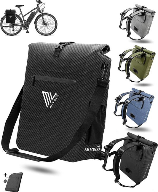 MIVELO 3-in-1 Pannier Bag - Bagage, sac à dos et sac à bandoulière - 25L - Waterproof & PVC-free - Detachable Laptop Bag - Black