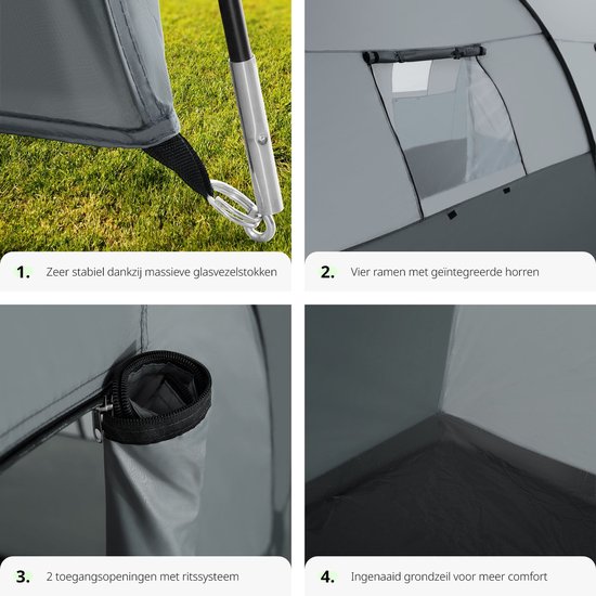 tectake® - Tente tunnel Roskilde - 6 couchages, avec auvent et tapis de sol - 404825