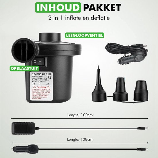 Travelhawk Electric Air Pump - Pompe à air électrique - Comprend une prise et un chargeur de voiture - Compact - Pratique pour le camping - 12V et 220V -.
