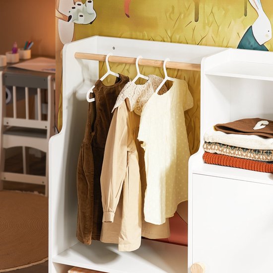 SoBuy Porte-vêtements pour enfants, Armoire avec 2 compartiments et 1 porte, solution de rangement pour chambre d'enfant, Blanc, 94x35x110 cm, KMB110-W