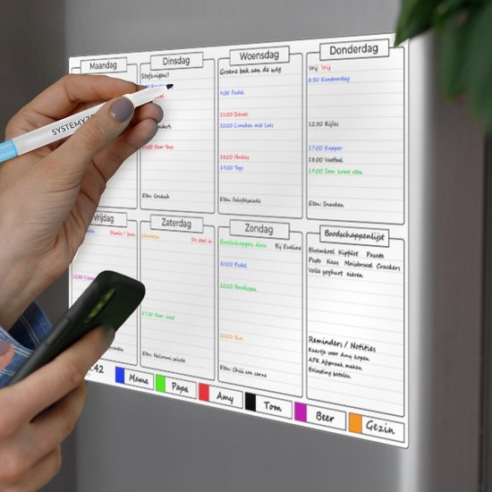 Systemyze Week Planner Whiteboard - Tableau de planning magnétique - Planning mensuel magnétique - Avec marqueurs et gomme - Format A3